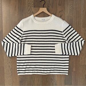 Reformation 100% Cashmere Boyfriend Sweater in Oatmeal Black Stripe Size Small